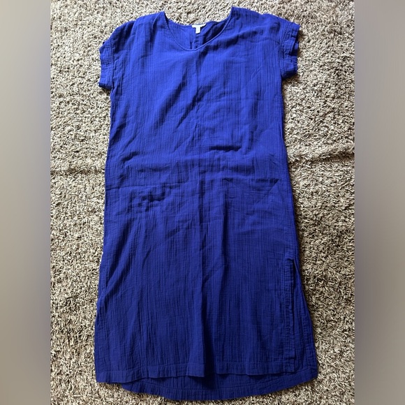 Eileen Fisher Blue Midi Dress with Slit and Dolman Sleeves Size: Small - Picture 2 of 6